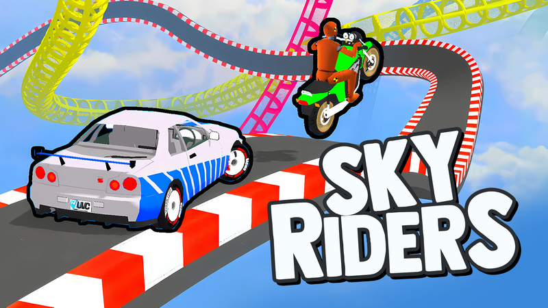 Sky Riders - High-speed driving game with cars and motorcycles on aerial tracks